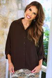 Sloane Button Up Top - CHOCOLATE
