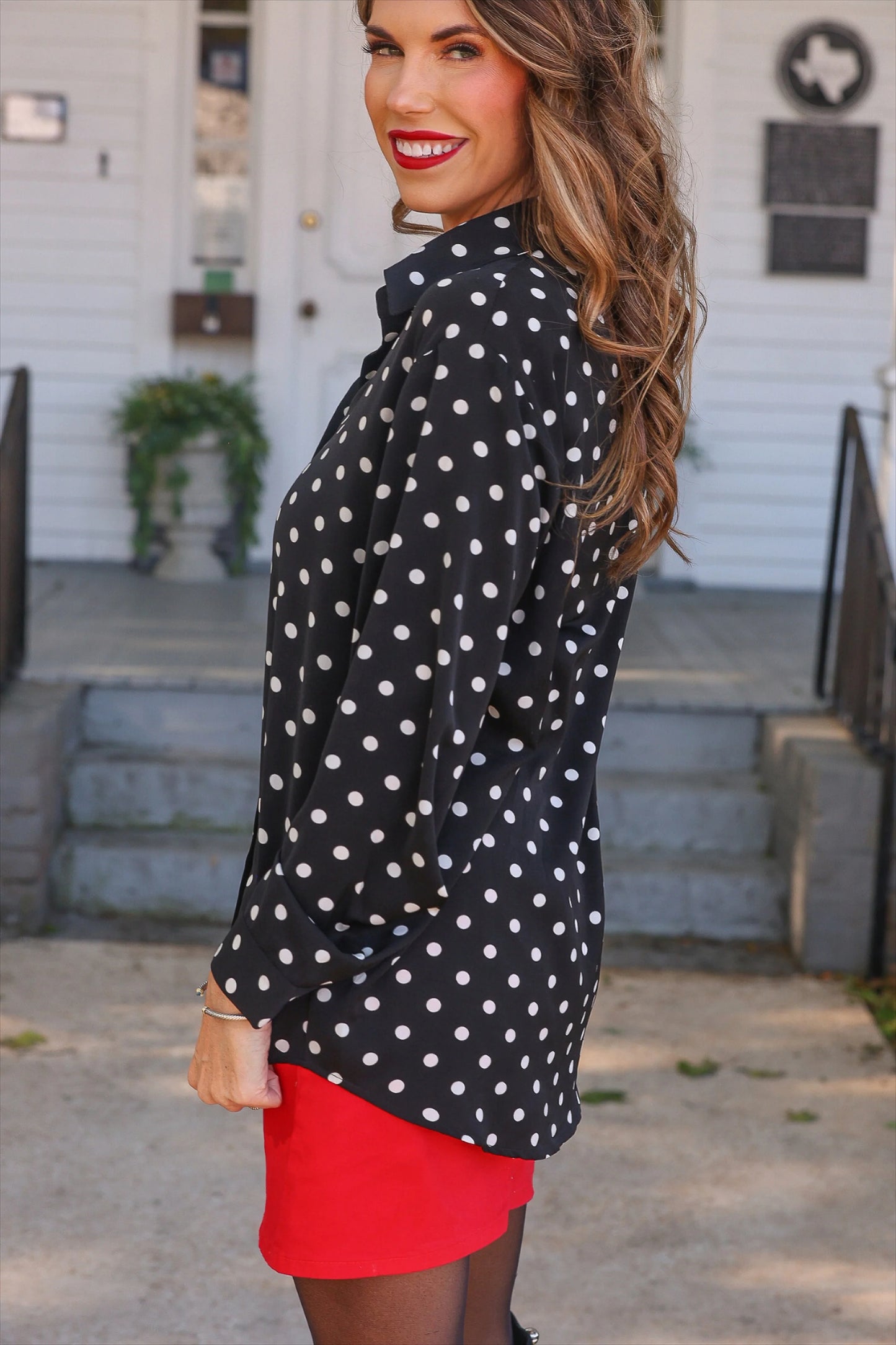 NINA BUTTON UP TUNIC - AFTER DARK POLKA DOT