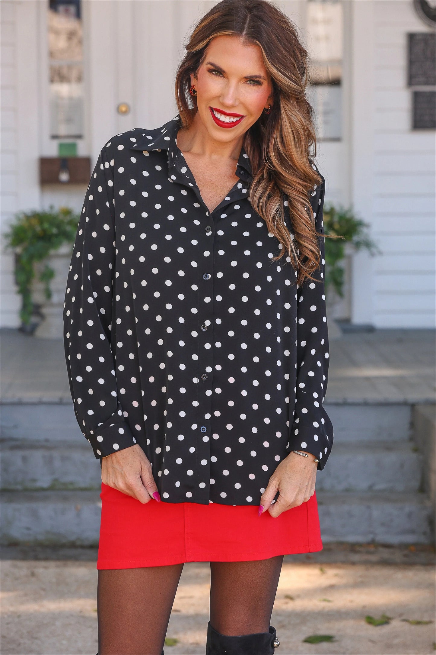 NINA BUTTON UP TUNIC - AFTER DARK POLKA DOT
