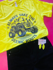 ALWAYS TAKE THE SCENIC ROUTE TEE - HIGHLIGHTER