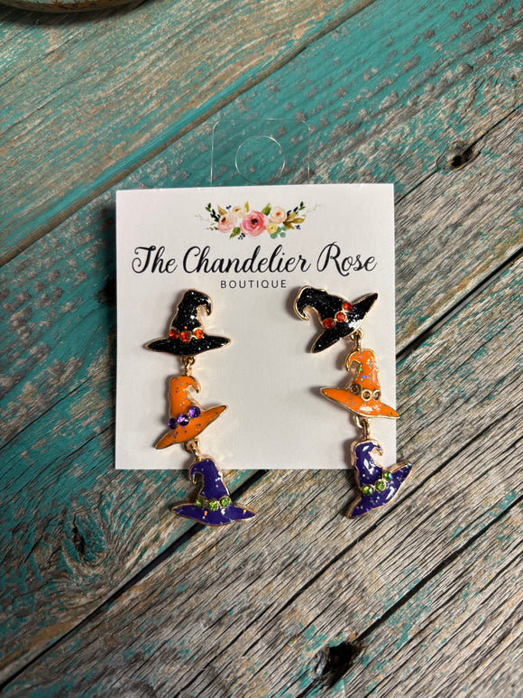 Halloween Witches Hat Stack Post Dangle Earrings