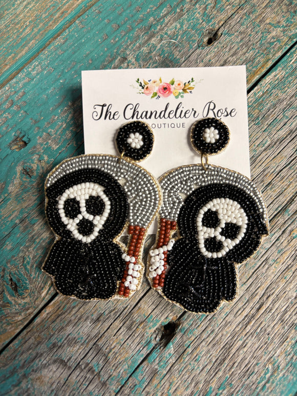 HALLOWEEN GRIM REAPER BEADED POST EARRINGS