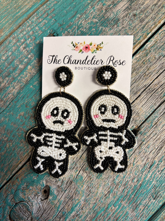 HALLOWEEN SKELETON BEADED POST EARRINGS