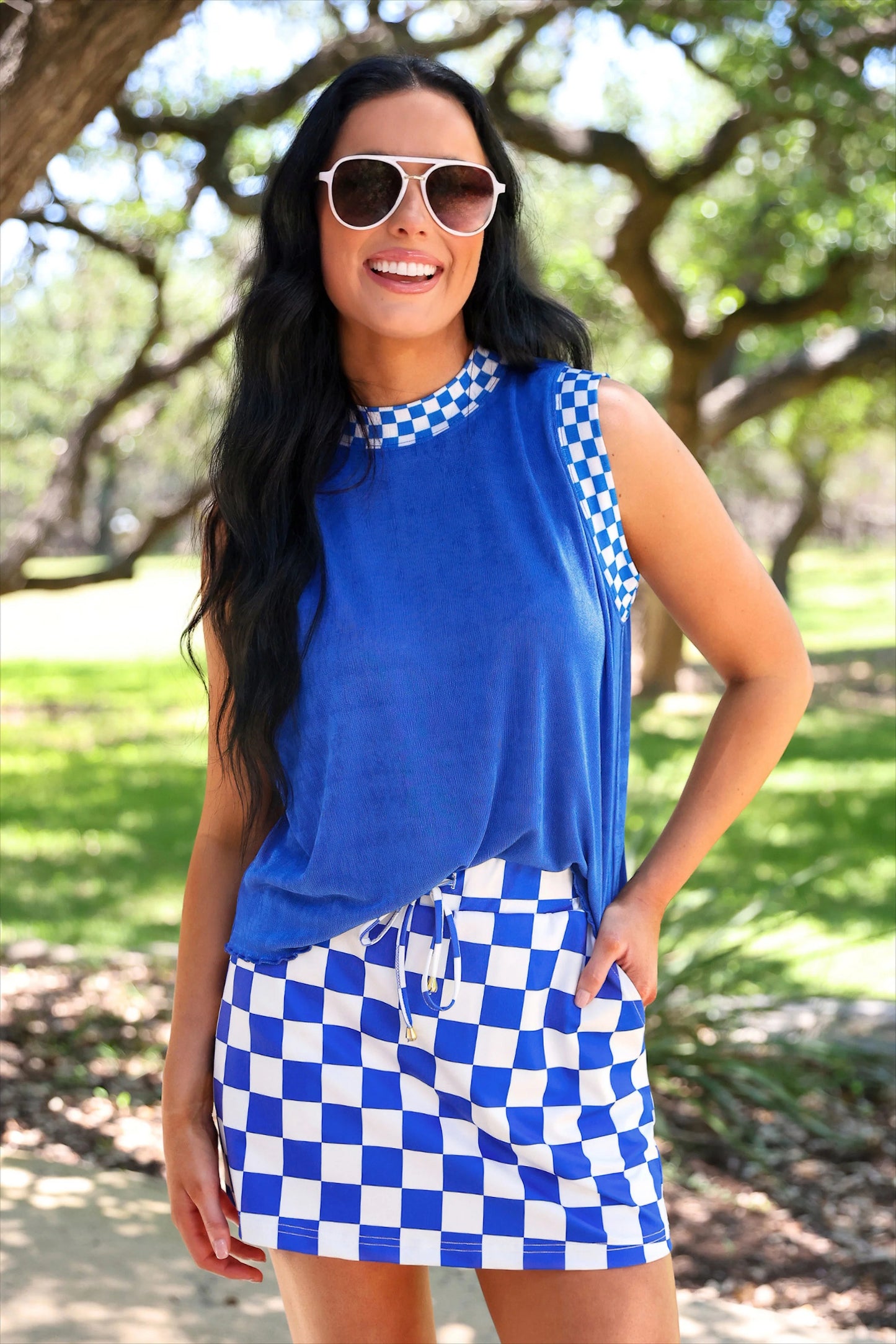 LET'S GO CHECKERED SKORT - BLUE