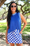 LET'S GO CHECKERED SKORT - BLUE