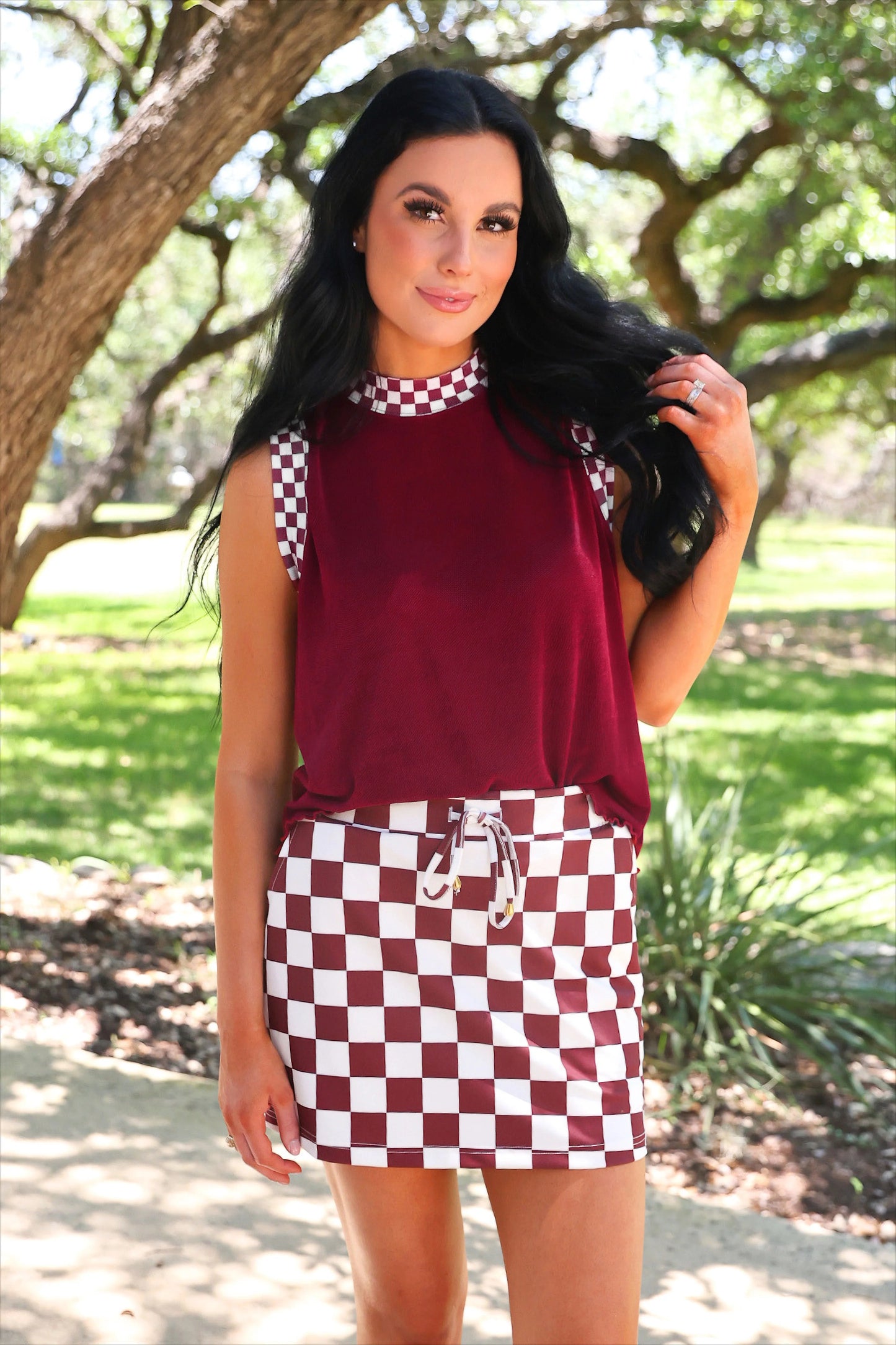 LET'S GO CHECKERED SKORT - MAROON