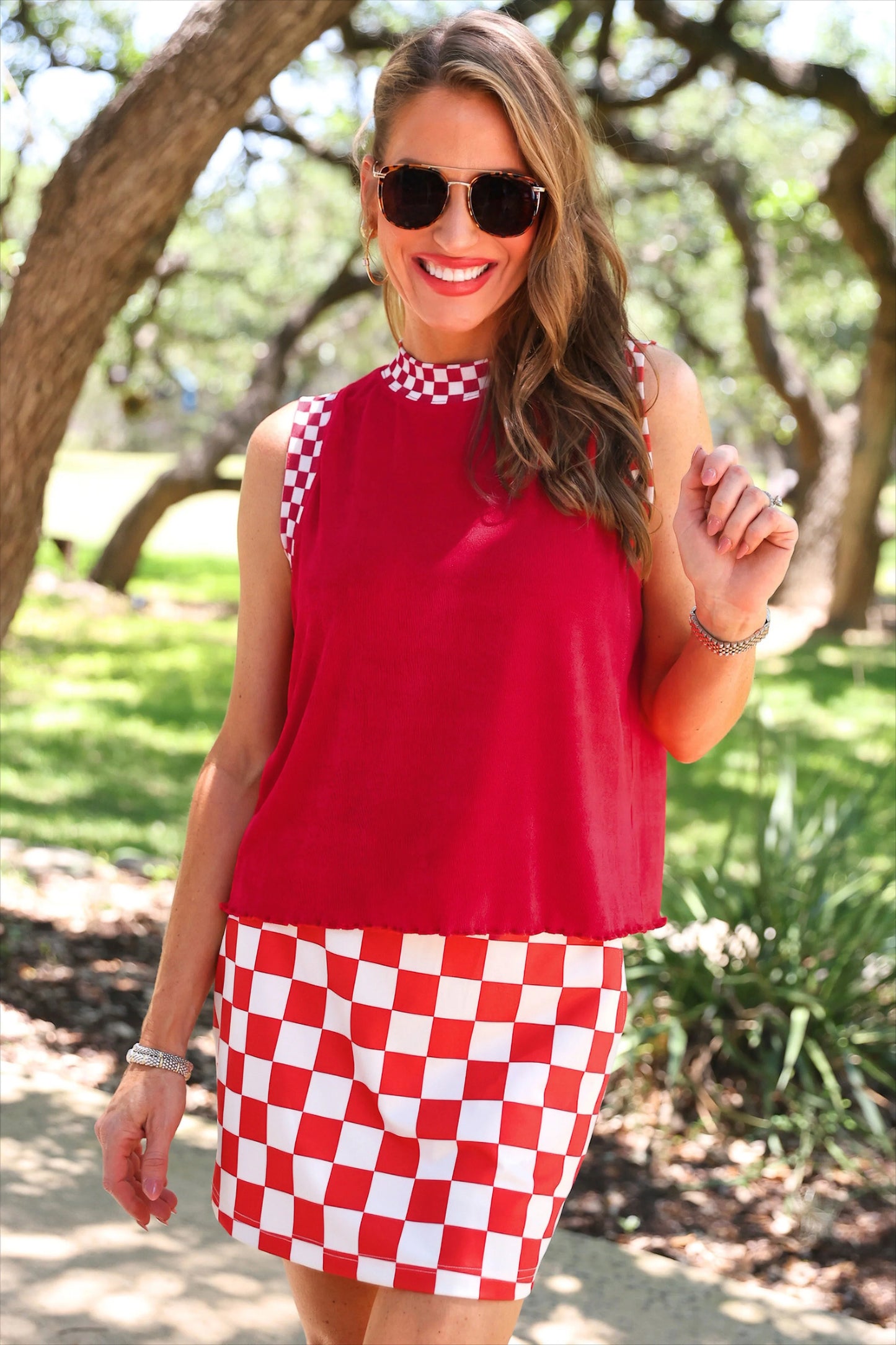 LET'S GO CHECKERED SKORT - RED