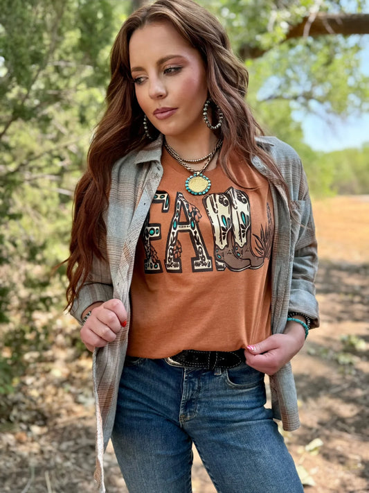 LAUREN'S WESTERN FALL TEE - HEATHER AUTUMN