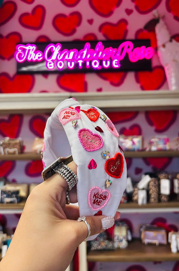 WHITE VALENTINE'S DAY CONVERSATION HEARTS HEADBAND