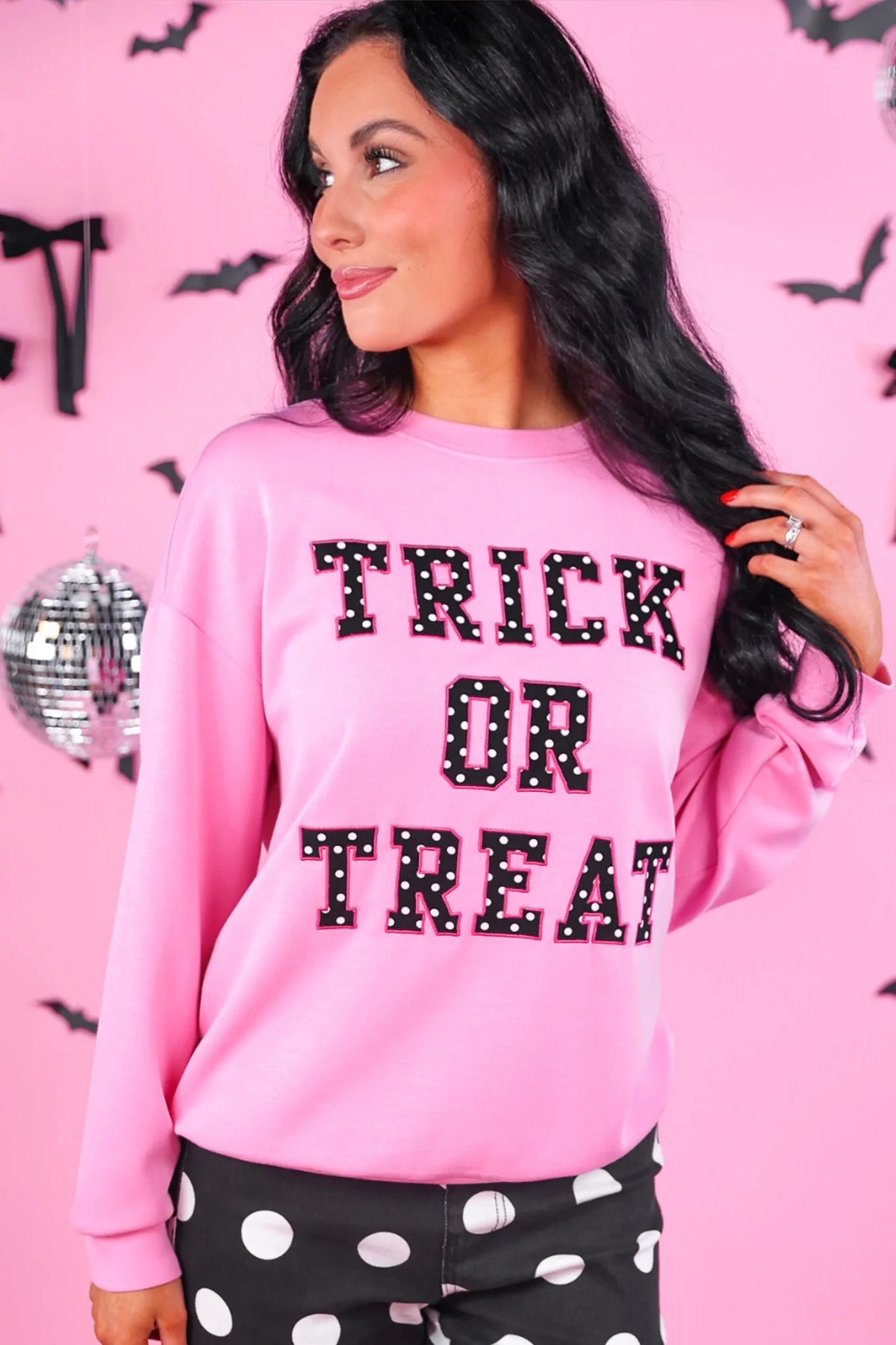 TRICK OR TREAT POLKA DOT PATCH PULLOVER