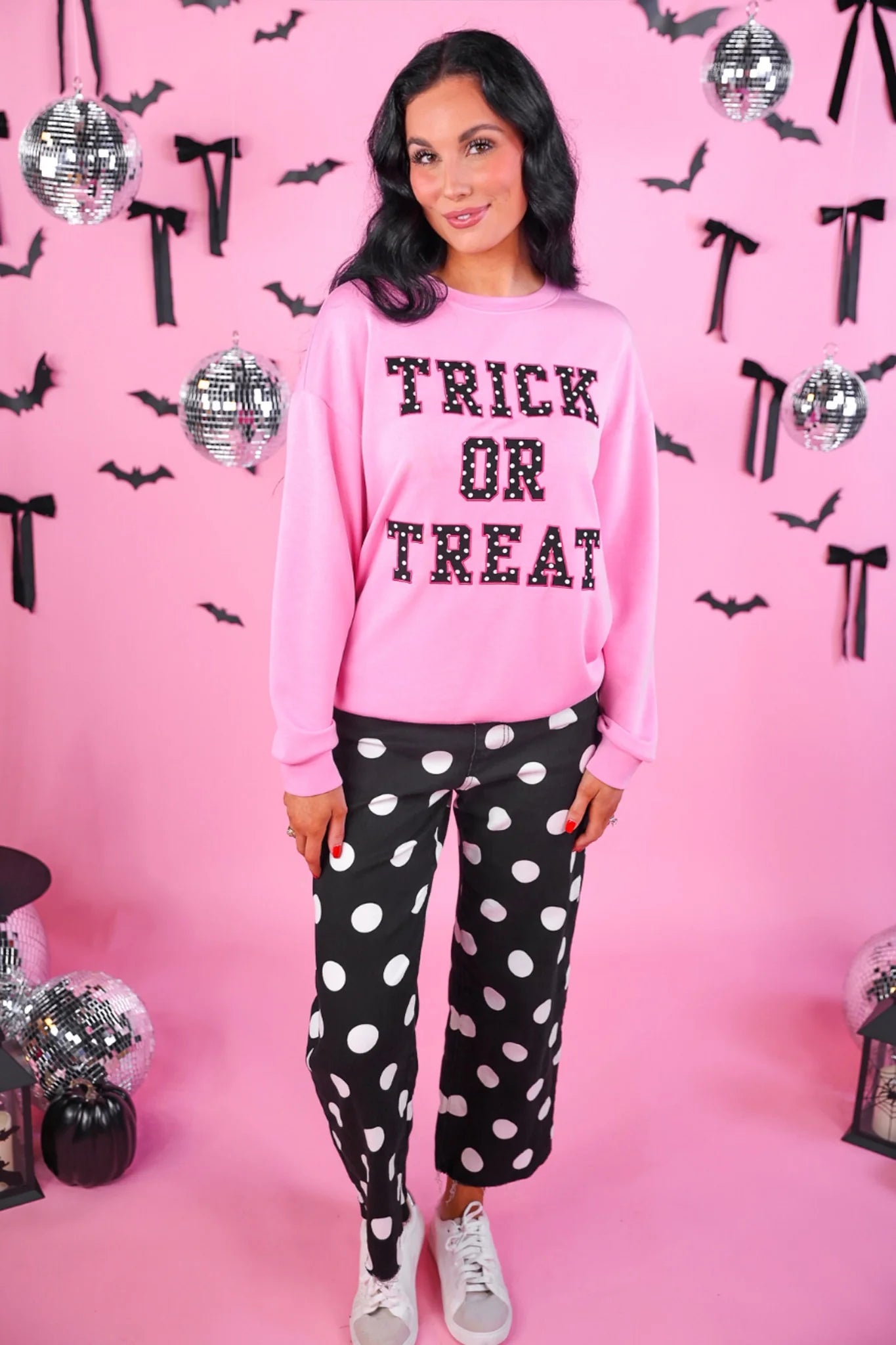 TRICK OR TREAT POLKA DOT PATCH PULLOVER