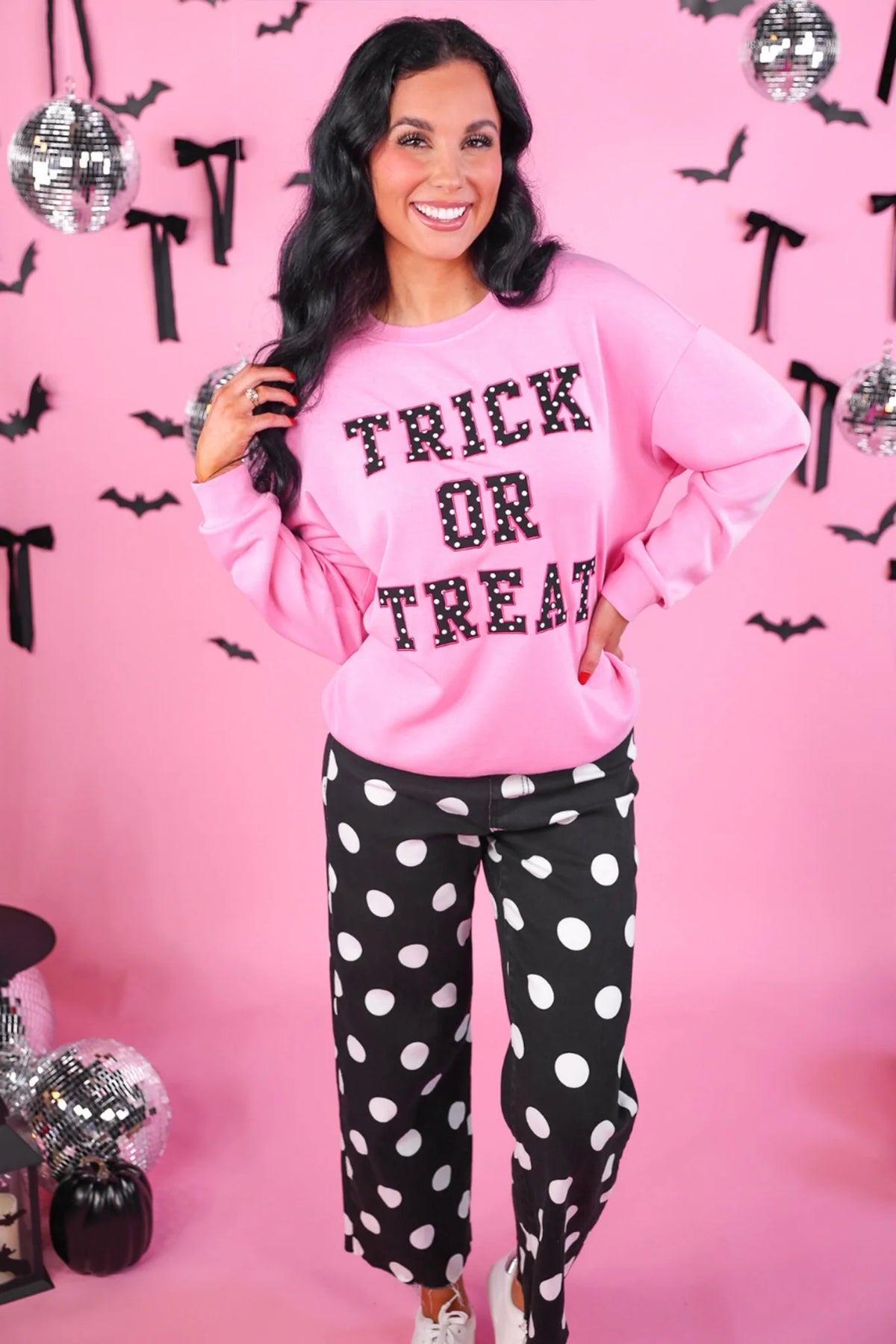 TRICK OR TREAT POLKA DOT PATCH PULLOVER