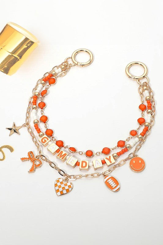 Triple Strand Game Day Bag Charm  -  Orange