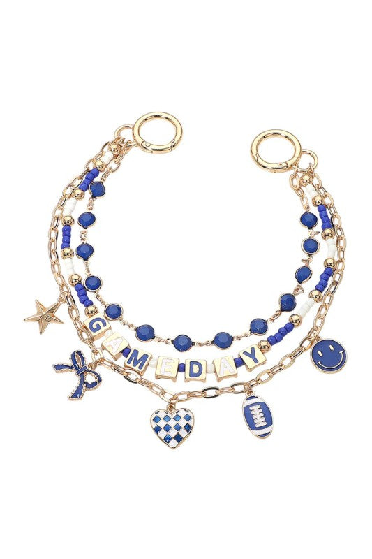 Triple Strand Game Day Bag Charm  -  Blue and White