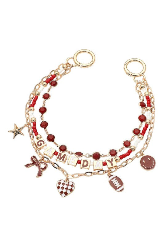 Triple Strand Game Day Bag Charm  - Burgundy and White
