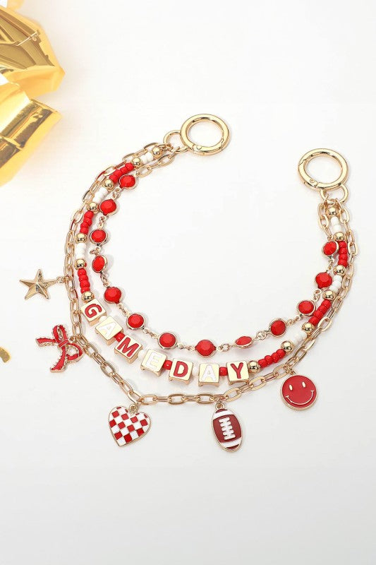Triple Strand Game Day Bag Charm  -  Red and White
