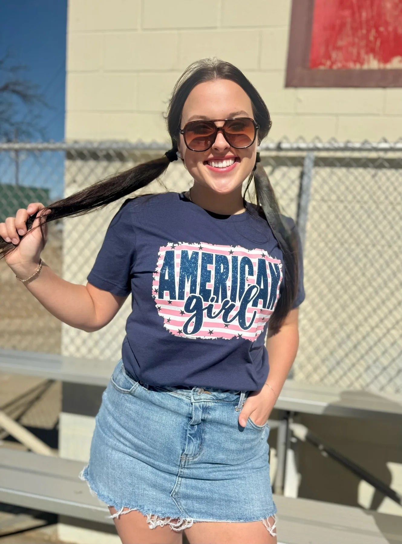 AMERICAN GIRL TEE - NAVY BLEND