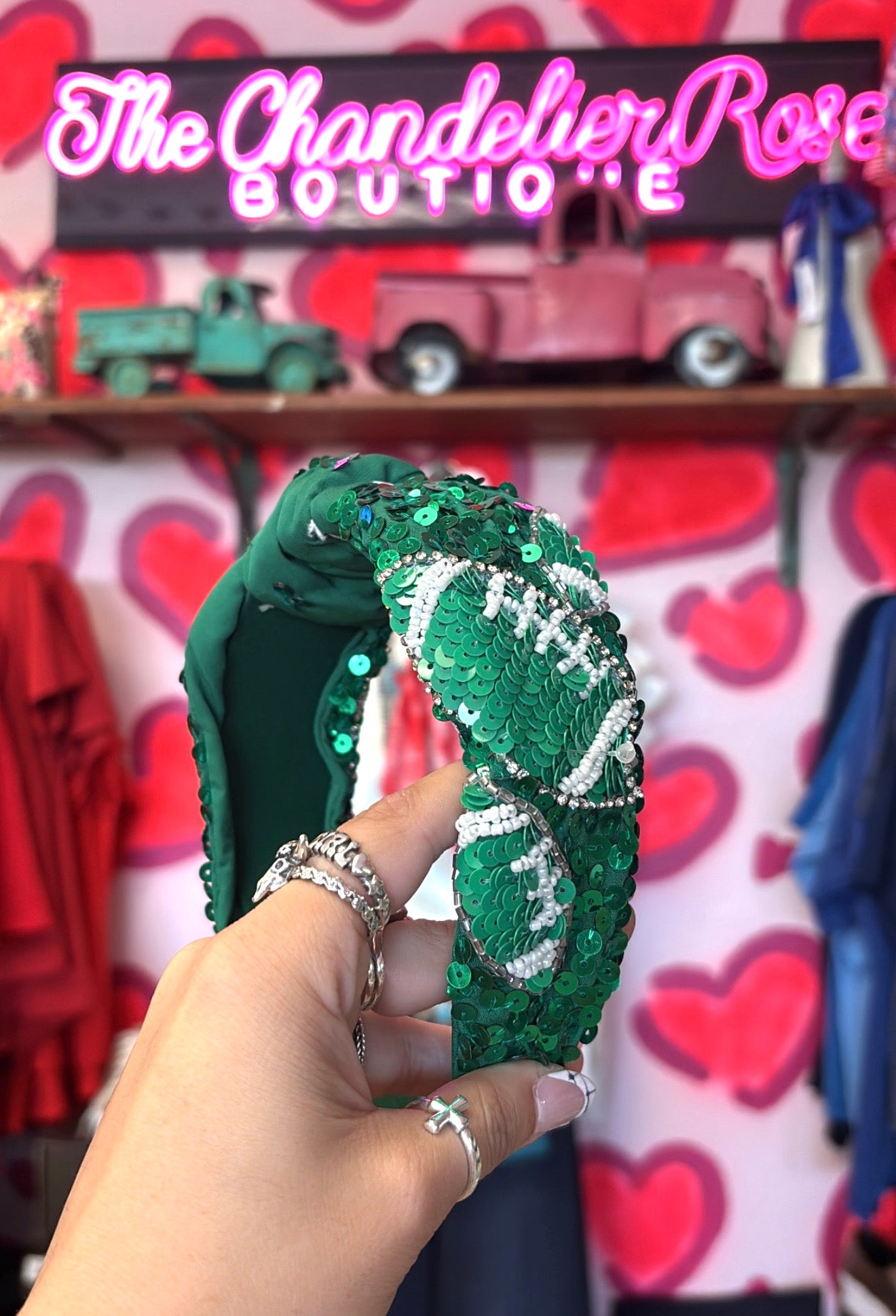 Green Sequins Football Headband