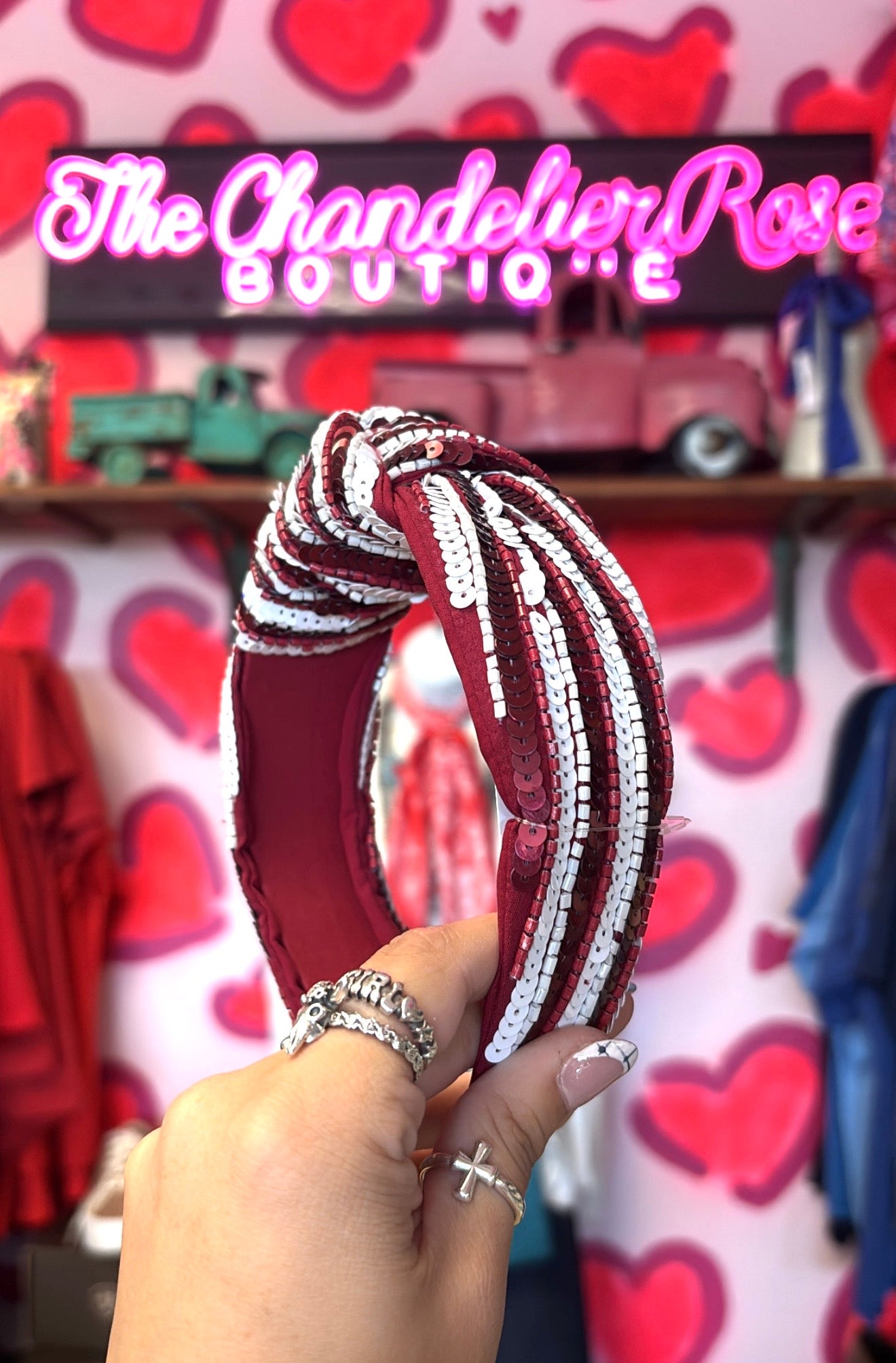 Maroon and White Sequins Headband