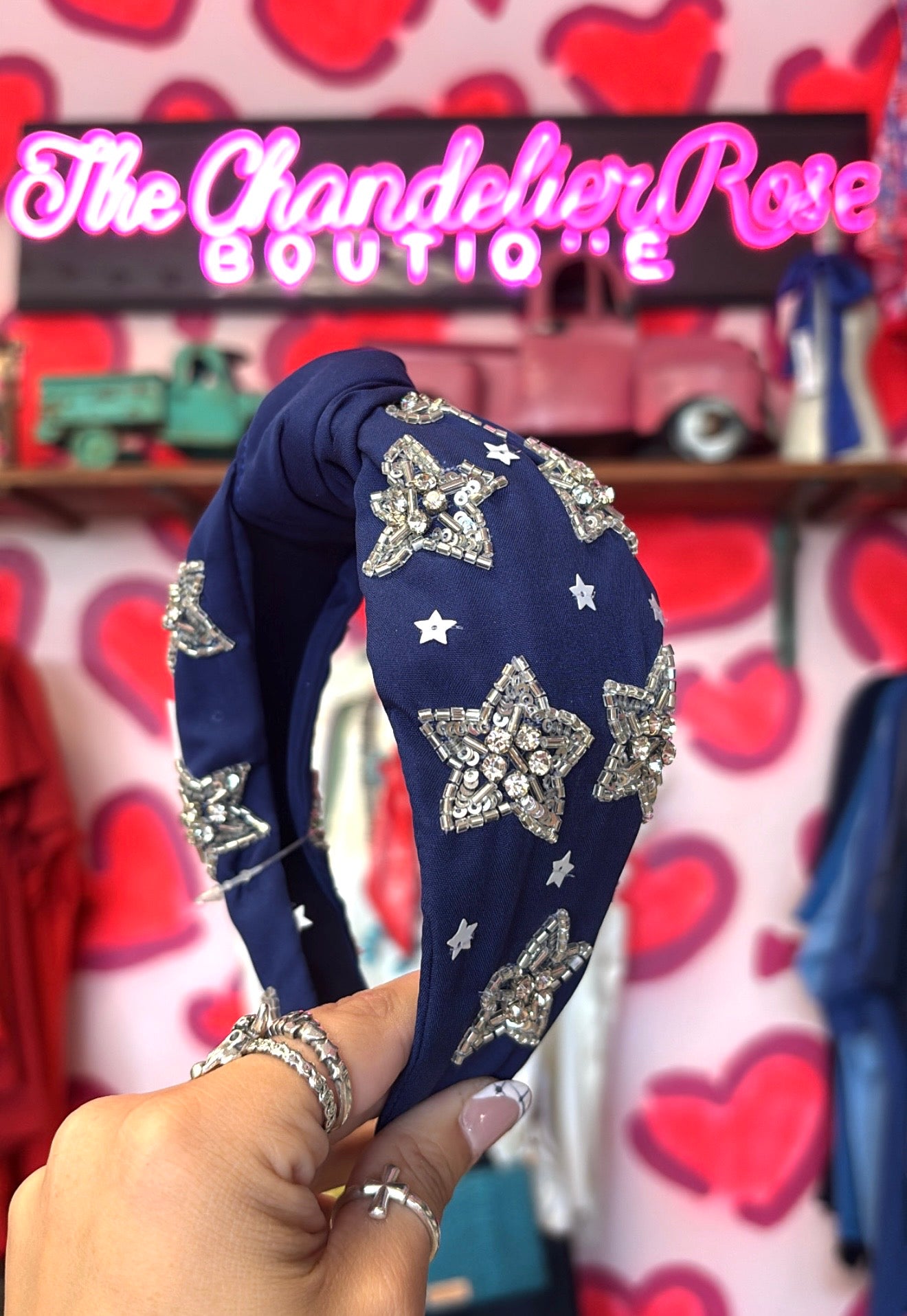 Navy with Silver Stars Headband