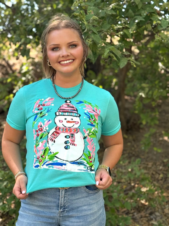 SNOWMAN TEE - HEATHER SEA GREEN