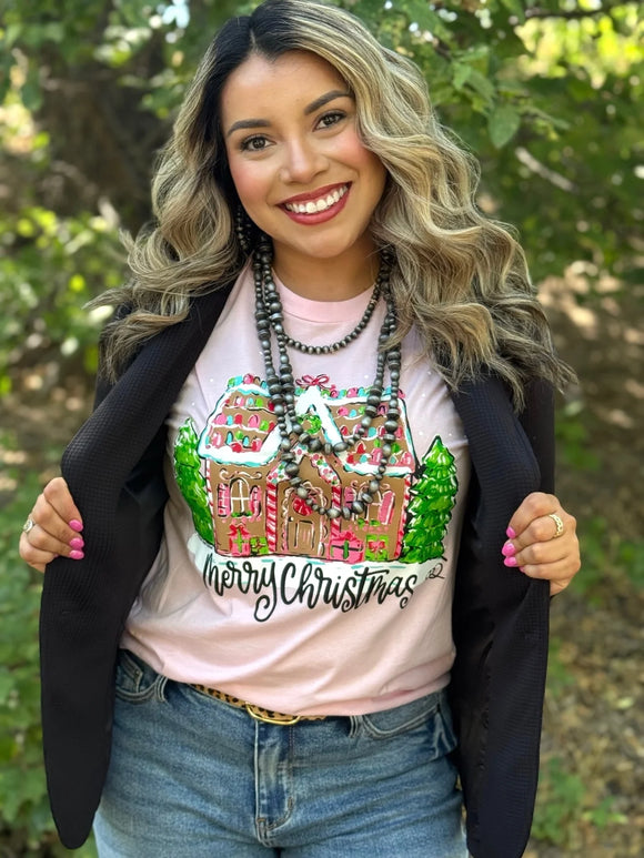 GINGERBREAD HOUSE TEE - PINK