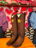 CORRAL WOMEN'S BROWN EMBROIDERY & WOVEN METALLIC WELT TALL TOP WESTERN BOOT - A5087