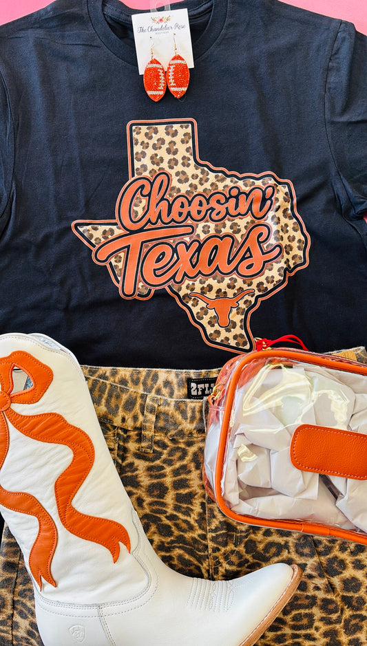 CHOOSIN’ TEXAS UT LEOPARD TEE - Black