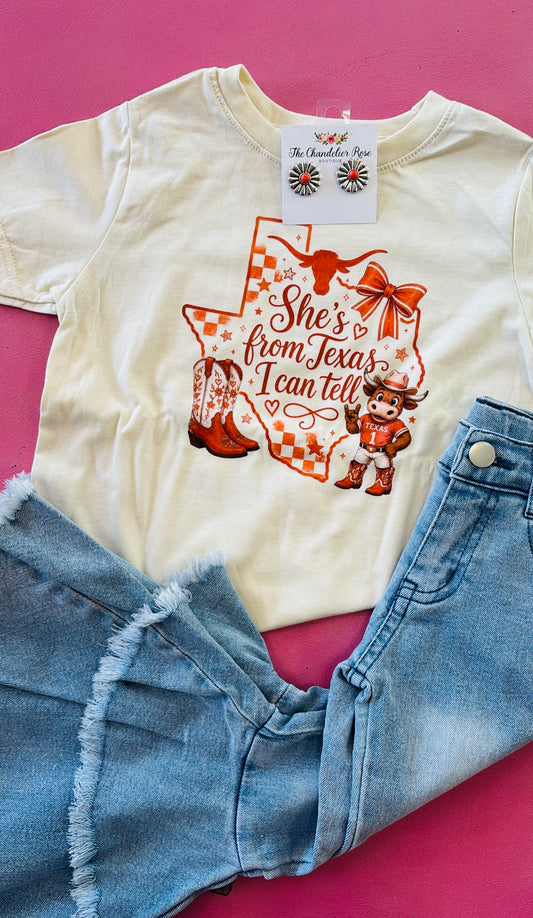 TODDLER AND YOUTH SHE’S FROM UT I CAN TELL CHECKERED TEE - CREAM