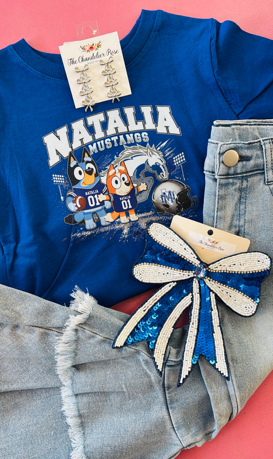TODDLER & YOUTH BLUEY NATALIA MUSTANGS TEE - ROYAL BLUE