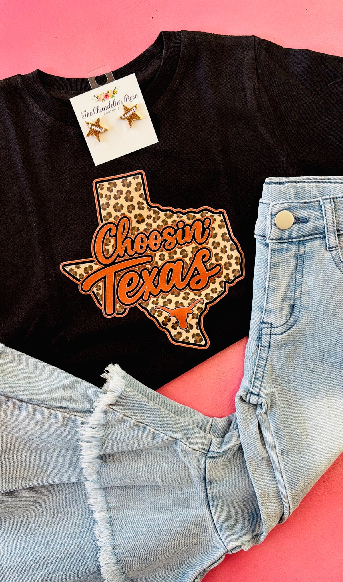 TODDLER AND YOUTH CHOOSIN’ TEXAS UT LEOPARD TEE - Black
