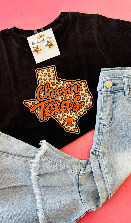 TODDLER AND YOUTH CHOOSIN’ TEXAS UT LEOPARD TEE - Black