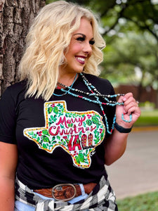 A TEXAS SIZE MERRY CHRISTMAS YALL TEE - SOLID BLACK