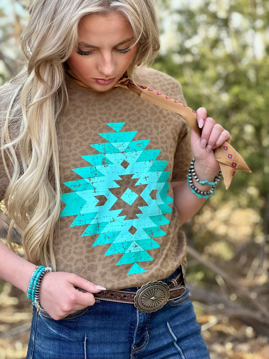 BROWN LEOPARD AZTEC TEE