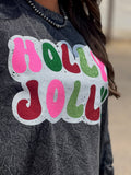 HOLLY JOLLY BLACK MINERAL WASH TEE