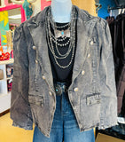 PUFF SLEEVE DENIM GADET STYLE JACKET - GREY