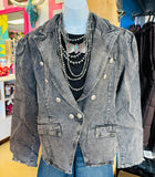 PUFF SLEEVE DENIM GADET STYLE JACKET - GREY