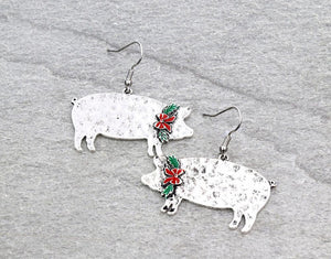 CHRISTMAS PIG DANGLE EARRINGS