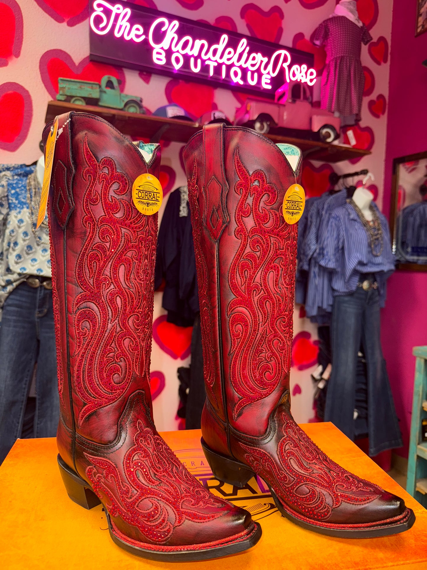 CORRAL WOMEN'S RED SUEDE OVERLAY & CRYSTAL TALL WESTERN BOOT - A4869