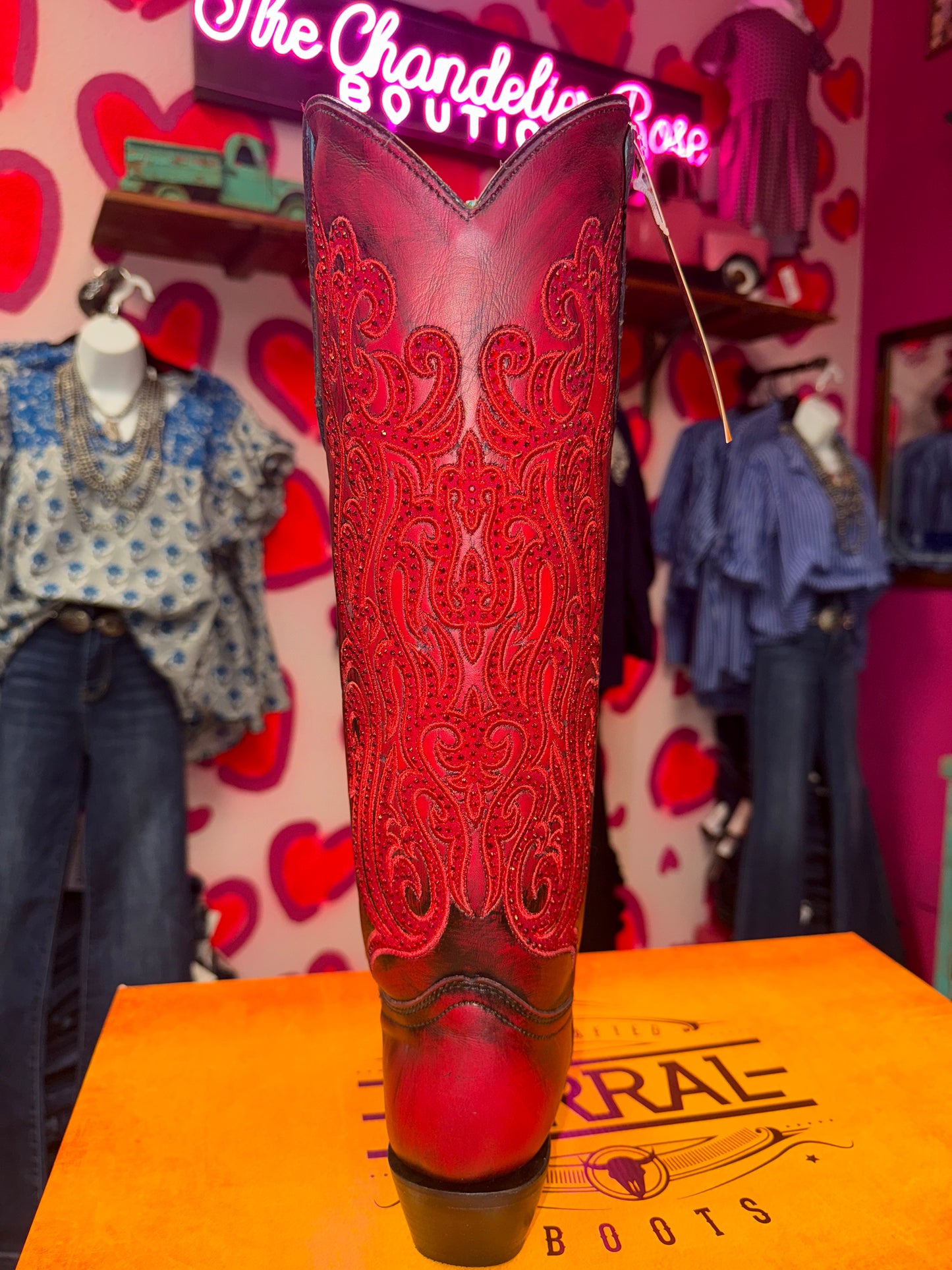CORRAL WOMEN'S RED SUEDE OVERLAY & CRYSTAL TALL WESTERN BOOT - A4869
