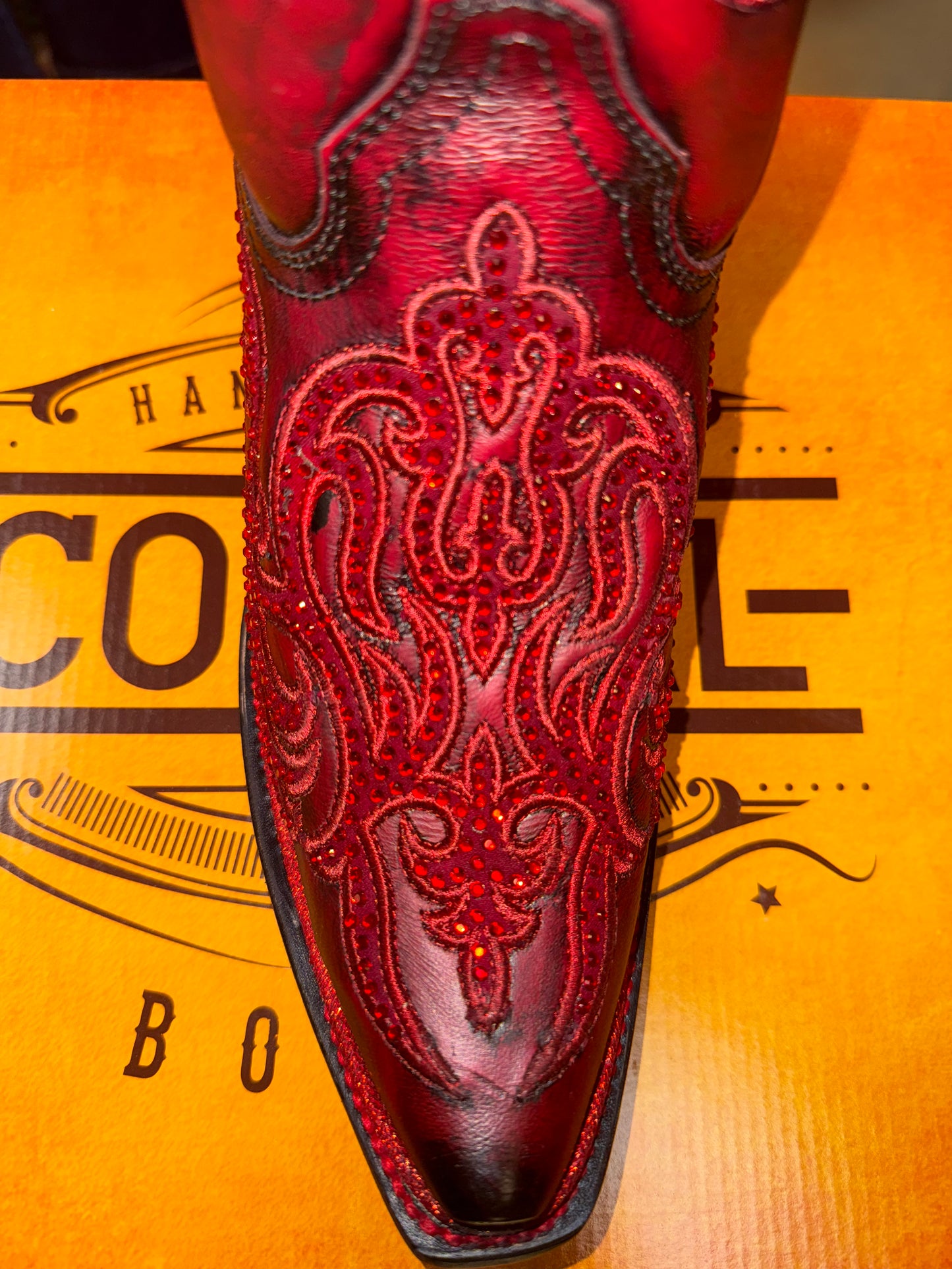 CORRAL WOMEN'S RED SUEDE OVERLAY & CRYSTAL TALL WESTERN BOOT - A4869