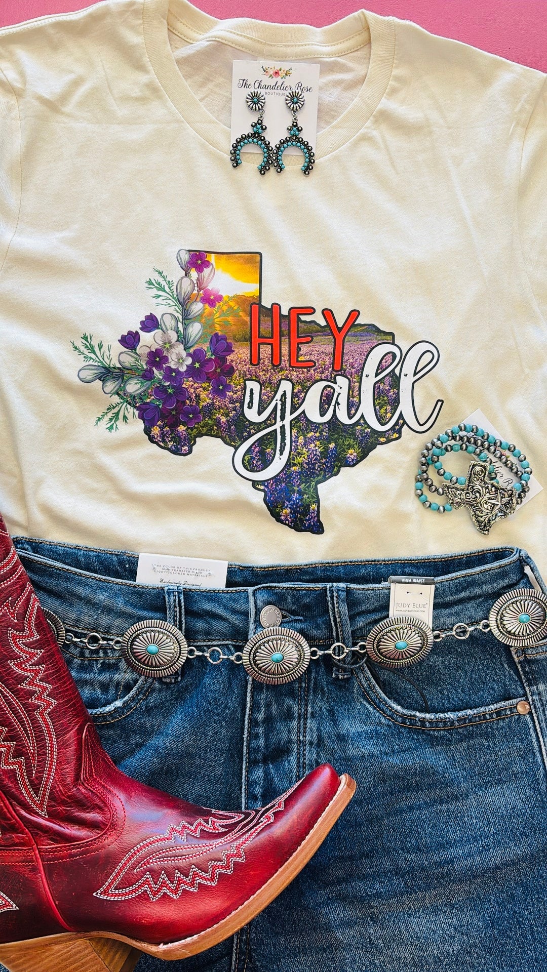 HEY YALL TEXAS BORDER TEE - CREAM