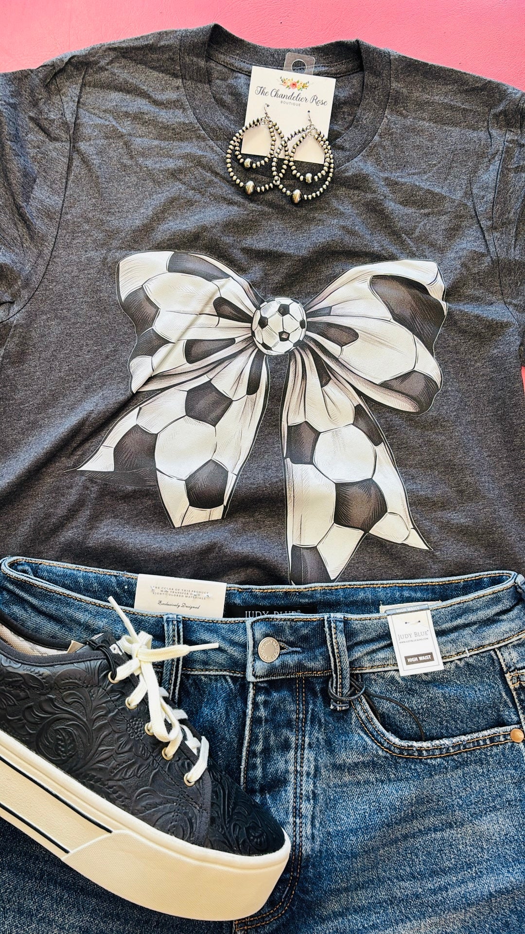 SOCCER BOW TEE - DARK CHARCOAL