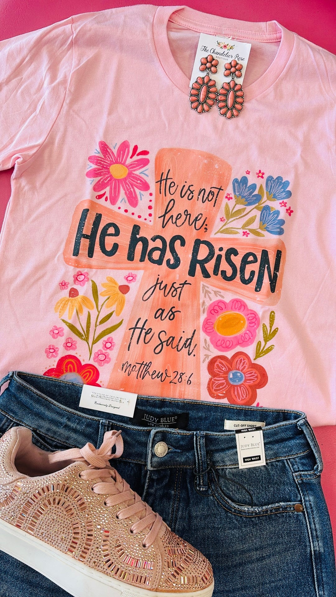 HE IS RISEN TEE - LIGHT PINK