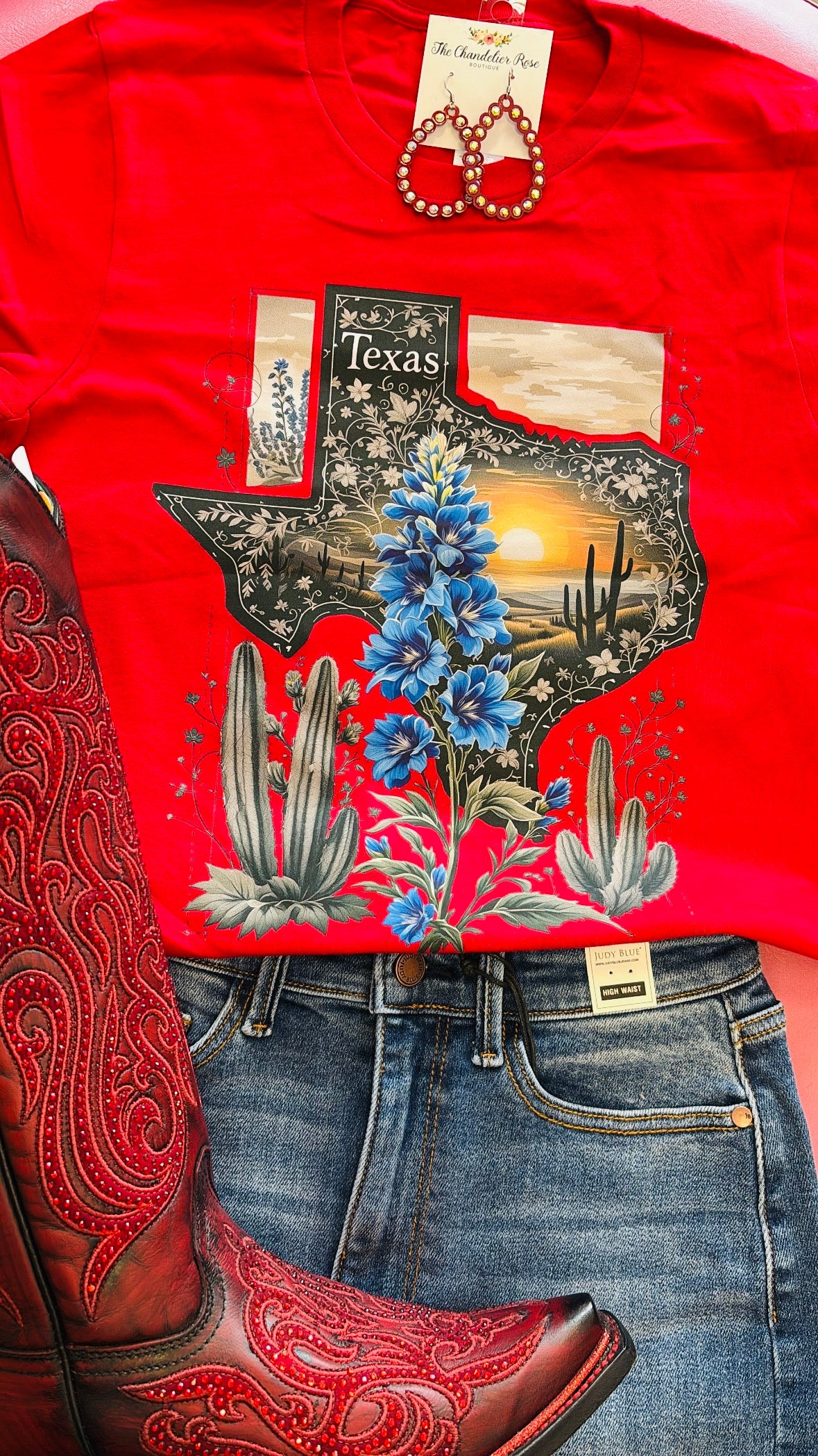 TEXAS BLUEBONNET SUNSET TEE - RED