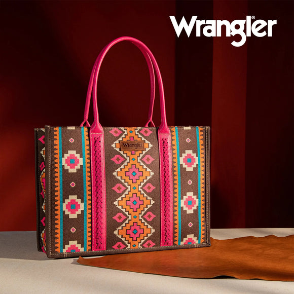 WRANGLER SOUTHWESTERN PATTERN DUAL SIDED HOT PINK WIDE TOTE
