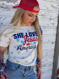 SHE LOVES JESUS AND AMERICA TOO - NATURAL HEATHER STAR