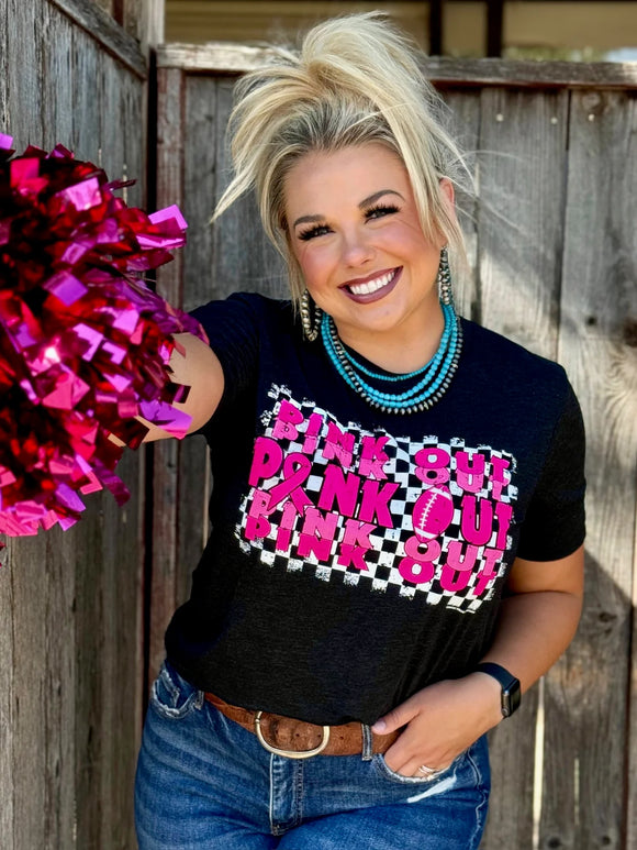 PINK OUT REPEAT ON CHECKERED PRINT TEE