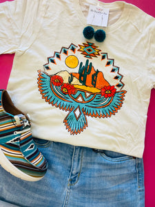 THUNDERBIRD SUNSET WESTERN TEE - CREAM