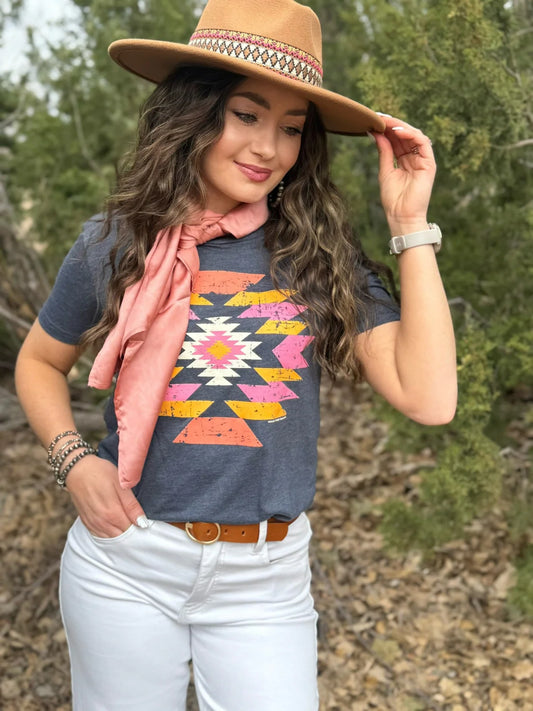 SUMMER AZTEC TEE - HEATHER SLATE